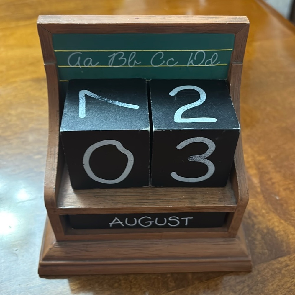 Wooden Perpetual Calendar with Black and Brown Finish - great for a teacher desk